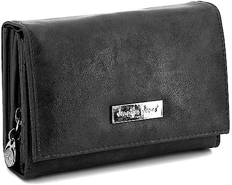 ekavale Damen Geldbörse viele Fächer, Damen Portemonnaie aus Kunstleder, Geldbeutel für Frauen (Schwarz)