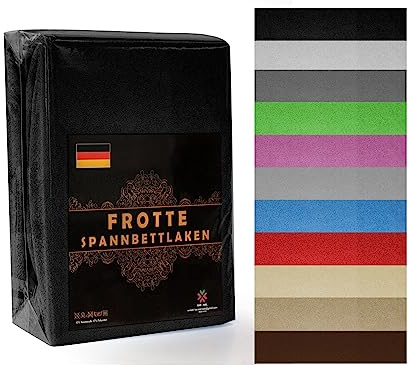 Frottee Spannbettlaken 160x200 cm – Extra Weich & Atmungsaktiv – Bettlaken mit Rundumgummi – Für Matratzen bis 20 cm – Schwarz