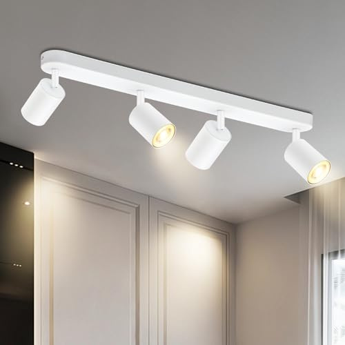 BOYIR Deckenstrahler LED Weiß Deckenstrahler 4 Flammig Schwenkbar 350° | Deckenleuchten Rund Küchenlampe Deckenleuchte GU10 Deckenlampe Spots Deckenleuchte für Wohnzimmer, Küche, Ohne Leuchtmittel