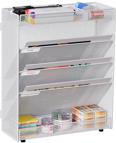 EasyPAG 5 Fächer Zusammensetzen Metall A4 Zeitschriftenhalter Wand Zeitschriften Wandhalter Aktenablage Dokumentenhalter Hängend Magazin Organizer Flyerständer Prospektspender,Weiß