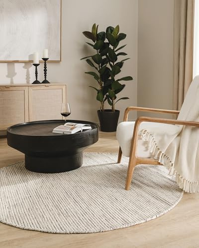 benuta Pure Wollteppich Rocco - Beige/Schwarz 250 cm rund - Handgewebt - Im Style: Wolle, Uni, Boho, Hygge & Cozy, Minimalistisch - Pflegeleicht für Wohnzimmer Schlafzimmer