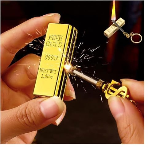 Permanentes, wasserdichtes Goldbarren-Feuerzeug, kreatives, nachfüllbares Metall-Notfall-Streichholz, multifunktional, 10.000-mal wiederverwendbar, Winddicht, Überlebens-Zigarettenanzünder