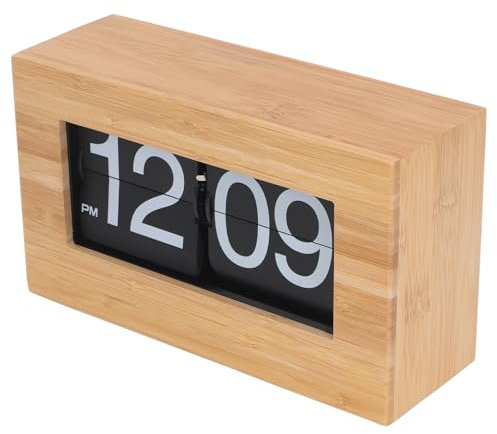 Wifehelper Vintage Auto Flip Uhr, Retro Schreibtisch Tischuhr mit Großen Zahlen, Moderne, Minimalistische Digitale Flip Uhr aus Holz mit Entspannender (schwarzer Hintergrund)