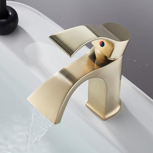 Wasserhahn Bad für Waschbecken Wasserfall Waschtischarmatur Einhebelmischer Wasserfall Messing Gebürstet Gold Armatur für Waschbecken Badezimmer Badarmatur Waschbeckenarmatur