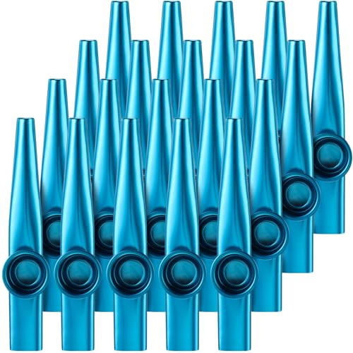20 Pcs Kazoos Musical Instruments Metal Kazoos Flute Bulk for Adults Gift Prize and Party Favors Gift Bag Fillers Fun Song Games for Families(Blue)