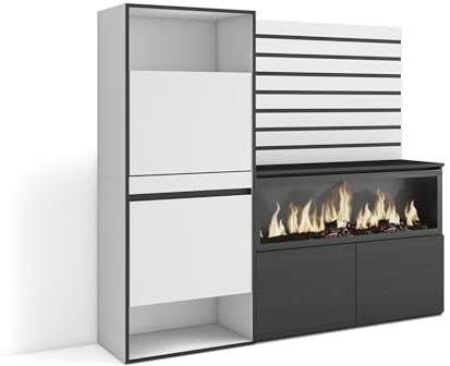 Skraut Home | Schuhregal, Schuhschrank | Schuhaufbewahrung | 167x145x35 cm | Für Schlafzimmer, Zimmer | Elektrokamin XXL | Lamellenwand Holz | Moderner Stil | Weiß