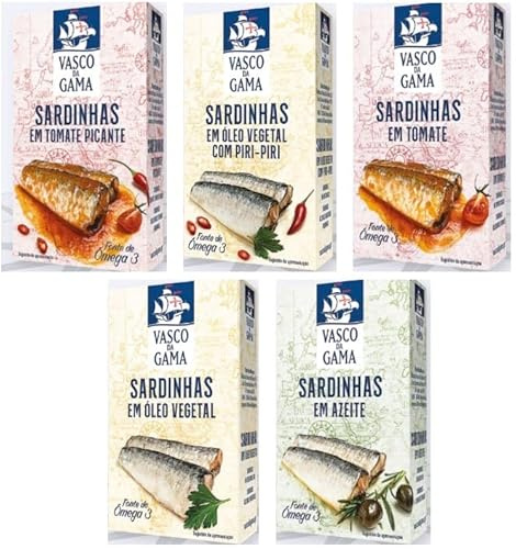 Vasco da Gama Sardinas Variación 5 x 125 g | Rico en Omega 3 | Portugal