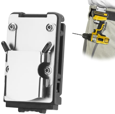 JIZZU Drill Holder for Belt, Stainless Steel Clip-On Tool Belt Holder, Heavy-Duty Drill Belt Holder for Hooks Clips Tools, Hook Holster for Impact Driver, Cordless Drills, Nail Drills(Type 2)