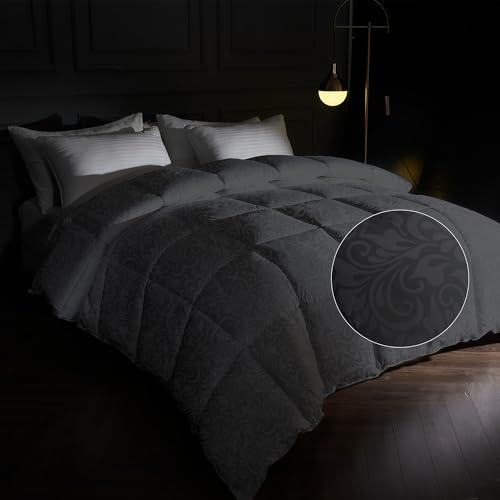 puredown® Goose Feather Comforter,Duvet Insert, Gusseted Ultra-Soft Noiseless Shell Medium Warmth Bedding Comforters (Black-All Season, King)
