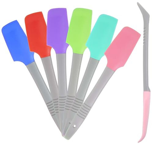 Sibba Silicone Mini Spatula, 6Pcs Curved Small Rubber Spatula for Jar, Can, Bowl, Heat Resistant Non Stick Flexible Food Scraper, Multipurpose Kitchen Tool for Cooking Baking Frosting or Mixing, 7in
