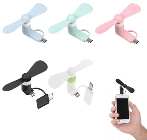 Rakiuty 5 Stücke 2 in 1 Mini-Handy-Ventilator, Mini-Handy-Lüfter, USB Ventilator Klein Leise, 2-in-1-Lüfter für i-Phone -Telefone/Type-C-Telefone