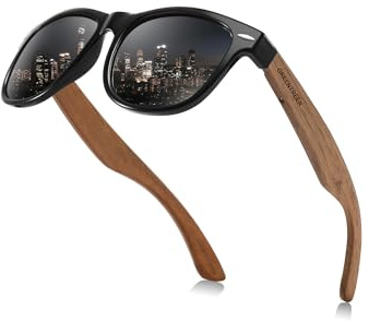 GREENTREEN Polarisierte Verspiegelt Sonnenbrillen Herren: Holz Sonnenbrille UV400-Schutz und Reduzierte Blendung - Polarisationsbrille fur Autofahrer Wanderer Reisebegeistert - Grau