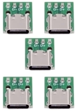 NFHK Lot de 5 connecteurs USB C DIY, pas de 2,54 mm, USB 2.0 Type C 4 broches femelle, adaptateur de réparation de port à souder