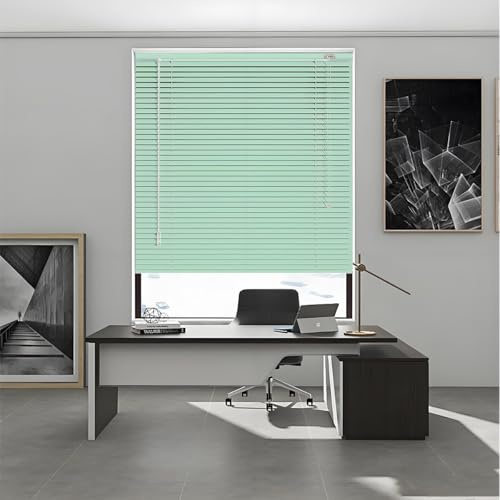 Blackout Windows Blinds Shades Aluminum Office Venetian Blind Cordless Privacy Blinds for Interior Wide 55cm 60cm 65cm 70cm 80cm 85cm 130cm 150cm Horizontal Curtain for Home(Light green)