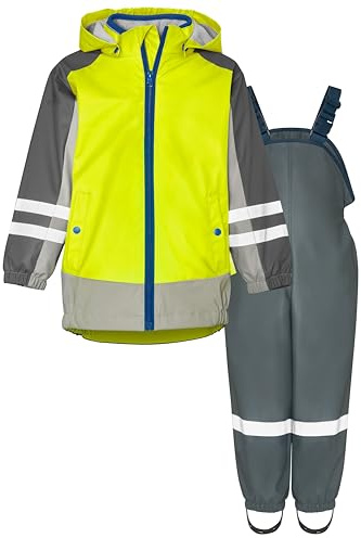 Playshoes regnset, tvådelad 3-i-1 regnjacka och regnbyxor, vattentät, 3-i-1 gul-grå, 140