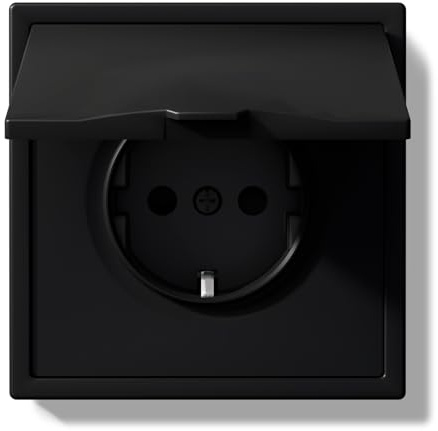 BSEEDLIFE Schuko Steckdose mit Wasserdichter Abdeckung, Unterputz EU-Standard Einbausteckdose, Wandsteckdose 16Amp mit PC Rahmen, 80 * 80mm inzelsteckdose mit Krallen, 1 Fach Schwarz