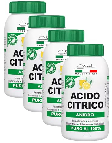 SOLEILUX Acido Citrico in Polvere Puro al 100% Naturale ed Ecologico Multiuso per Pulizia e Igiene Ammorbidente, Anticalcare, Brillantante, Disincrostante, Decalcificante 1 kg PRODOTTO IN ITALIA (4)