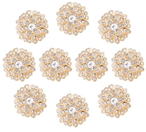 SUPERFINDINGS 10 botones de flores con estrás, 18 mm, metal, ojales, estrás, parche, botón de sustitución, botón de flores, adornos de cristal, orificio: 2,5 mm
