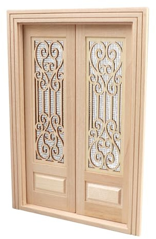 Hoite Dollhouse Door, 1:12 Miniature Vintage Wood External Hollow Screen Double Door Dollhouse DIY Decoration Accessories