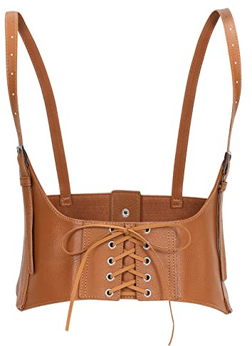LEACOOLKEY Cintura Corsetto in Pelle Sintetica per Donna con Lacci Stile Steampunk