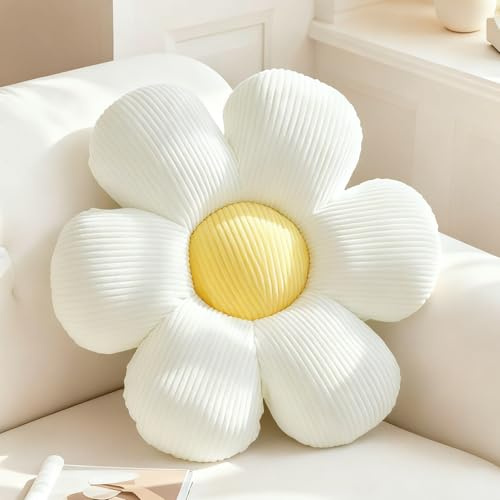 Dwafill Blumenkissen, Blumen Bodenkissen, Tatami Sitzkissen, Niedliche Dekor Blume Kissen, Geeignet für Sofa, Boden, Bett (Weiß Orange)