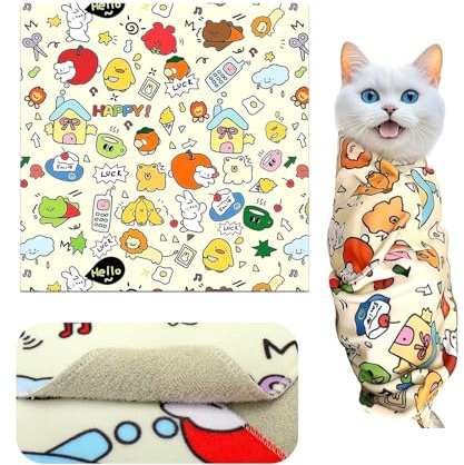Self-Adhesive Cat Wrap for Nail Cutting, Cat Grooming Wrap, Cat Wrap with Cat Nail Clipper, Cat Grooming Cloth, Cat Restraints for Nail Clippers with Claw Scissors (L 55 cm x 55 cm)
