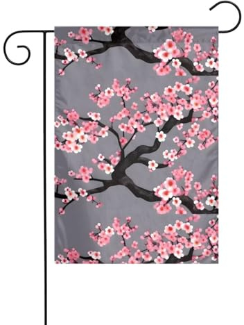 Garden decoration garden flag 12x18in WHJSSF Cherry Blossom Tree Branch Pattern thick and wear-resistant for garden flower pots and lawns