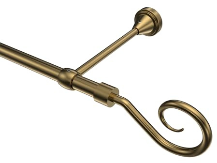 INTERDECO Gardinenstange 16 mm 1-läufig Messing Antik 180 cm | aus Metall, für Wand- & Deckenmontage, Endstück Allegra (Spirale), ohne Ringe, kürzbar, Traglast bis 5 kg