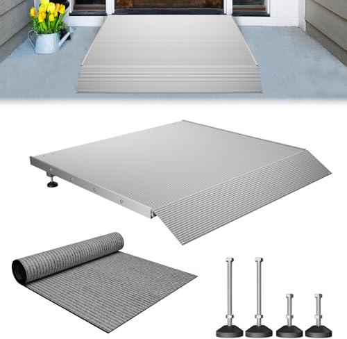 NULTRUMA Adjustable Threshold Ramp for Doorways & Steps- 3.4 to 7.2 Height, 880LBS Capacity - Aluminum Wheelchair Ramp for Doorways, Steps, Scooters, Power Chairs, Cars