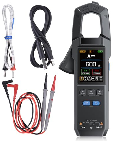 Garosa Smart Clamp Meter Digital Multimeter with Temperature Probe NCV Detection TFT Color Screen Type C Rechargeable for Electricians Home Automotive (DMC-100)