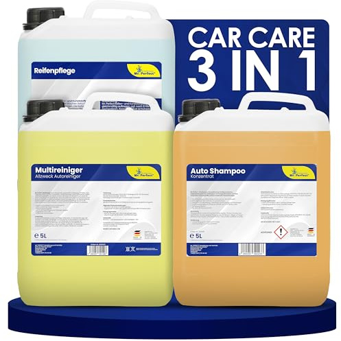Mr. Perfect Car Care 3in1 Bundle Set 5L | Autoshampoo 5L + Reifenglanzpflege 5L + Multireiniger 5L | Ganzheitliche Autopflege für Auto Innenraum, Reifen, Lack und Felgen | Made in Germany