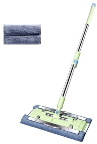 Opatiny Mopa plana con mango de acero inoxidable y almohadillas de microfibra, limpieza en seco y húmedo en suelos de azulejos, madera y laminados