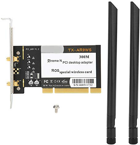 Adaptador WiFi PCI, Alta Velocidad 300Mbps 802.11b/g/n con 2 Antenas, Tarjeta de Red Inalámbrica 2,4G para Hogar Oficina Gaming y Streaming