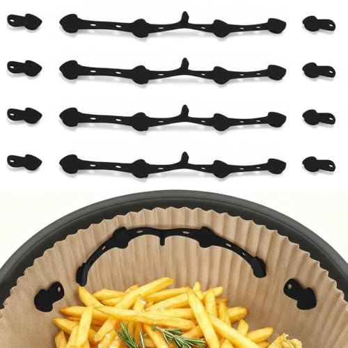 Cozary 12Pcs Boucle Magnétique en Silicone pour Friteuse à Air, Aimant Fixe, Réutilisable, Empêche les Brûlures, pour Doublures en Papier Sulfurisé, Résistante à la Chaleur, Noir, Petits Poissons