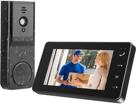 Nastopee Sonnette Vidéo avec Caméra, 1080P HD Sonnette sans Fil, IP65 Étanche, Écran IPS 4,3 avec Interphone et Vision Nocturne, Angle de Détection 80° (Noir)