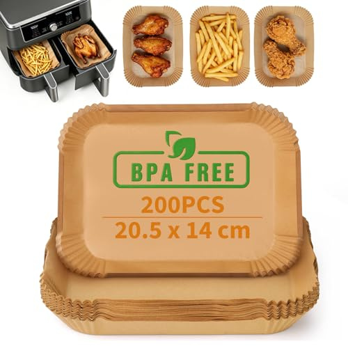 Anhow 200 Stück Backpapier für Heißluftfritteuse Ninja, Airfryer Backpapier Fryer Accessories Kompatibel für Ninja Dual Zone AF300EU AF400EU 7,5-9,5L und Anderen Dual Zone Air Fryer - Holzfarbe