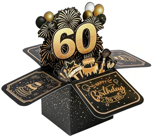 3D Pop Up Karte 60. Geburtstag Grußkarte Geburtstagskarte 60 Mann Frau Geburtstag Karte Geschenk 60. Geburtstag Geschenkideen mit Umschlag