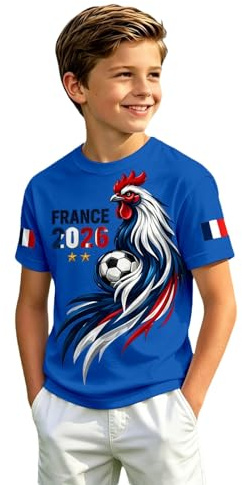 Générique Tee Shirt Enfant Coupe du Monde Maillot de Foot Enfant Décontracté L'équipe France T Shirt 2026 Tshirt Fille Garcon Cadeaux des Fans pour Coupe du Monde Equipe Produits Dérivés