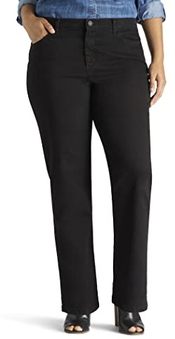 Lee Women's Plus Size Instantly Slims Classic Relaxed Fit Monroe Straight Leg Jean, Black, 26 Plus Long