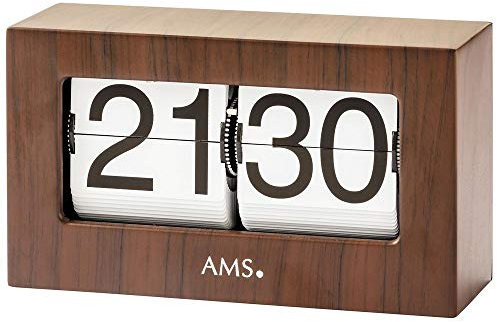 AMS 1177 Tischuhr Quarz Holzoptik nussbaum Farben Klappzahlen Klappzahlenuhr