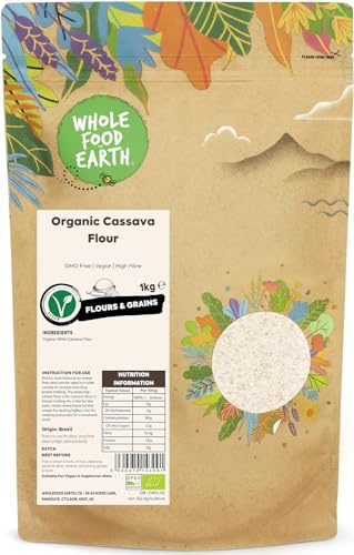Wholefood Earth Harina de Mandioca Orgánica 1 kg | Sin OGM | Vegana | Rica en fibra | Certificada orgánica