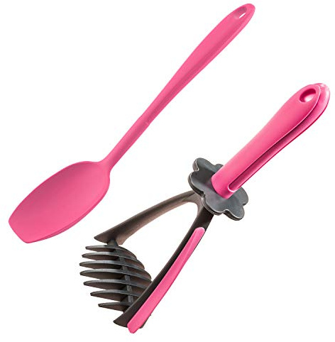 Kochblume Kartoffelbrei Set | Kartoffelstampfer und Saucenlöffel (pink)