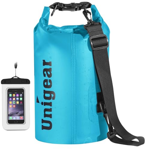 Unigear 5L/10L/20L/30L/40L Dry Bag Sack with Waterproof Phone Case and Long Adjustable Shoulder Strap for Boating, Kayaking, Fishing, Rafting, Swimming, Camping and Snowboarding (Sky Blue, 2L)