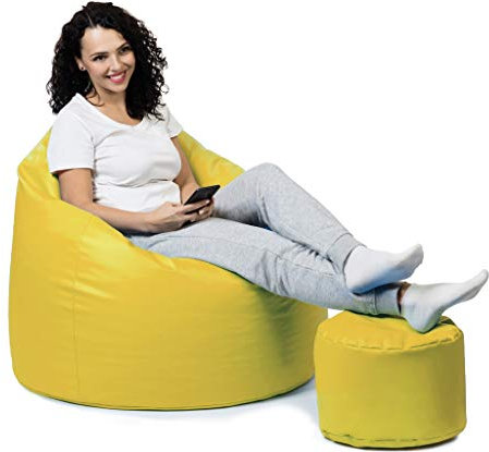 sunnypillow Premium XL Sitzsack mit Hocker Outdoor & Indoor mit 160L Styropor Füllung Sessel für Kinder & Erwachsene Sitzkissen Sofa Beanbag viele Farben zur Auswahl Gelb