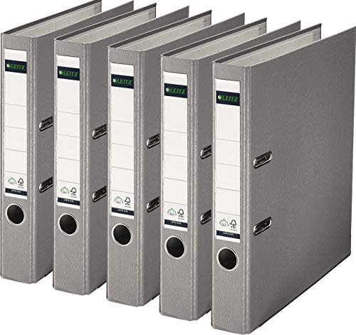 Leitz 10155085 Qualitäts-Ordner Plastik-Cover (A4, 5,2 cm Rückenbreite) Grau (5er Pack)