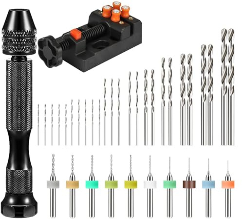Linkstyle 37 PCS Mini Hand Drill Set, Pin Vice Drill Bench Vise, PCB Bits Twist Bits Jewelry Wood Resin Resin Carving DIY
