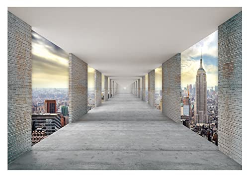 Papel Pintado Efecto 3D Túnel Nueva York Panorama - Incluye Pegamento - Fotomurales Pared Tejido No Tejido Decorativos Murales Fotográfico Moderno Decoración de Paredes (368x254 cm)