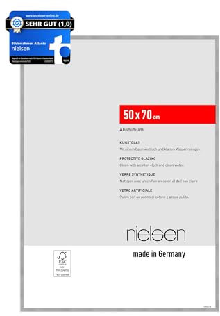nielsen Bilderrahmen, 50 x 70 cm, Aluminium, Silber matt, Posterrahmen zum Aufhängen im Hoch- & Querformat, bruchsicheres Kunstglas, Atlanta