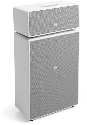 Audio Pro Drumfire II - Kraftvoller WiFi Multiroom Speaker - Kabellos mit Bluetooth –Tragbarer Lautsprecher mit AirPlay2, Google Cast, Spotify Connect - Weiss