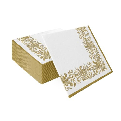 PAW - Servilletas Papel Airlaid (40 x 40 cm) I Servilletas de Tela I La Textura de la Tela, los Colores Sutiles. Una gran Decoración para Cualquier Mesa, Hojas de Acuarela I Color: Golden ornament